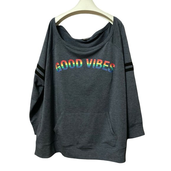 torrid Sweaters - TORRID 4 4X Gray GOOD VIBES Pullover Sweatshirt Rainbow Pride Women’s Plus